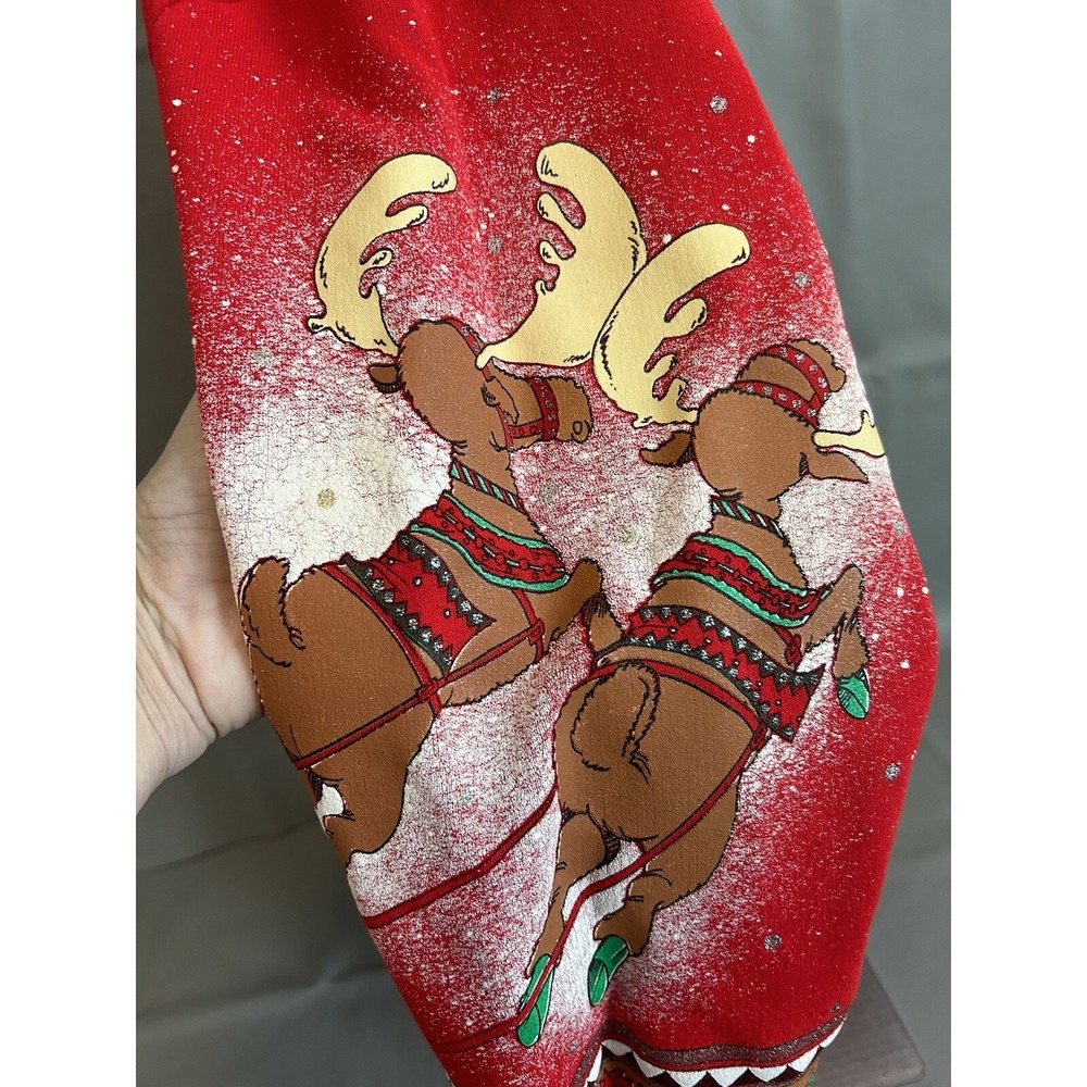 Christmas Sweatshirt Adult Extra Large Embroidered Puff Print 80s Santa AOP - Picture 6 of 14